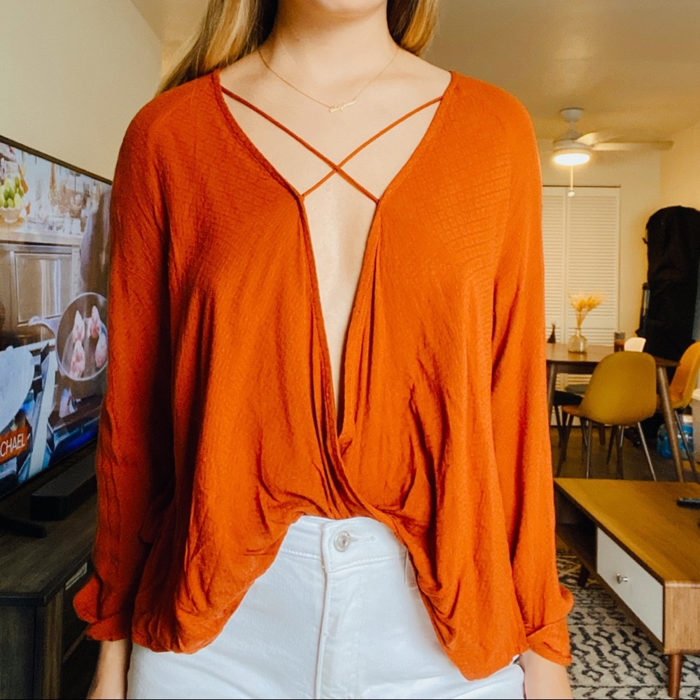 Burnt Orange Low Cut Blouse